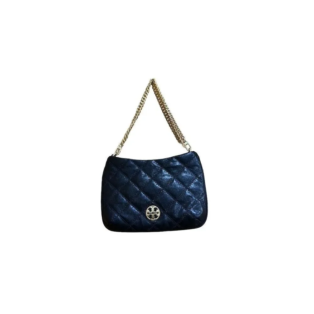 Tory Burch Willa Quilted Leather Shoulder Bag Black Gold Hardware - EUC)